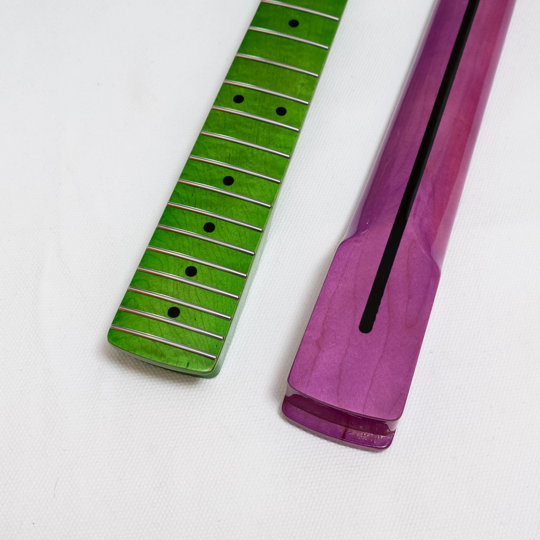 25.5'' Green Purple Guitar Neck Gloss Finish 22 Medium Jumbo Stainless Steel Frets 9.5'' Radius, Bone Nut Replacement