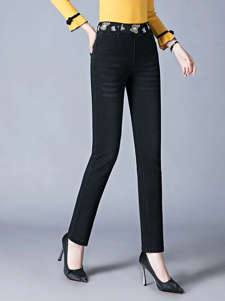 Woman Hight Waist Slim Pencil Jeans New Mom Vintage Casual Stretch Denim Pants Spring Fall Korean Plus Size 36 Kot Pantolon 2024