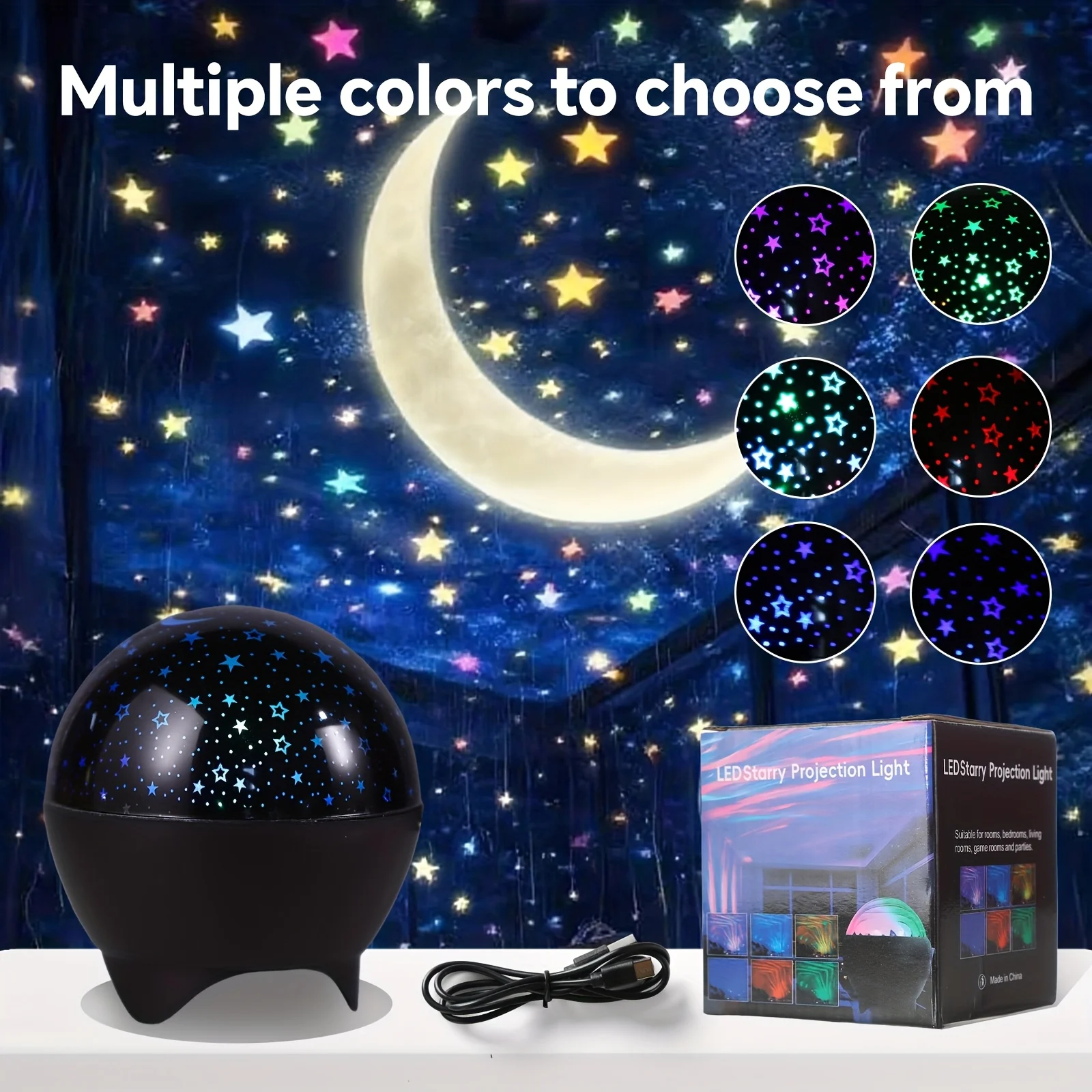 Led Night Lights Starry Sky Moon Projector Light Usb Plug 7 Modes Colorful Strobe Light For Kids Room Party Galaxy Decor JJ2156D