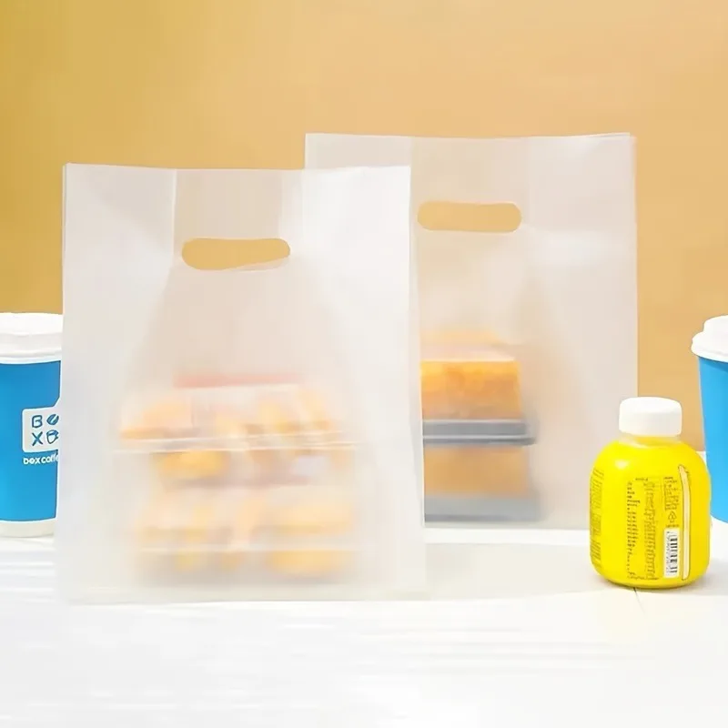 50pcs Transparent Plastic Gift Bags with Handles - Baking Packaging Bags, Cake Shops, Desserts, Pastries, Thickened Packaging