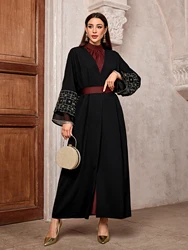 2025 New Muslim Ramadan Eid Bangladesh Solid Ethnic Embroidery Batwing Sleeve Open Kimono Abaya Kuwaiti Moroccan Women Robe