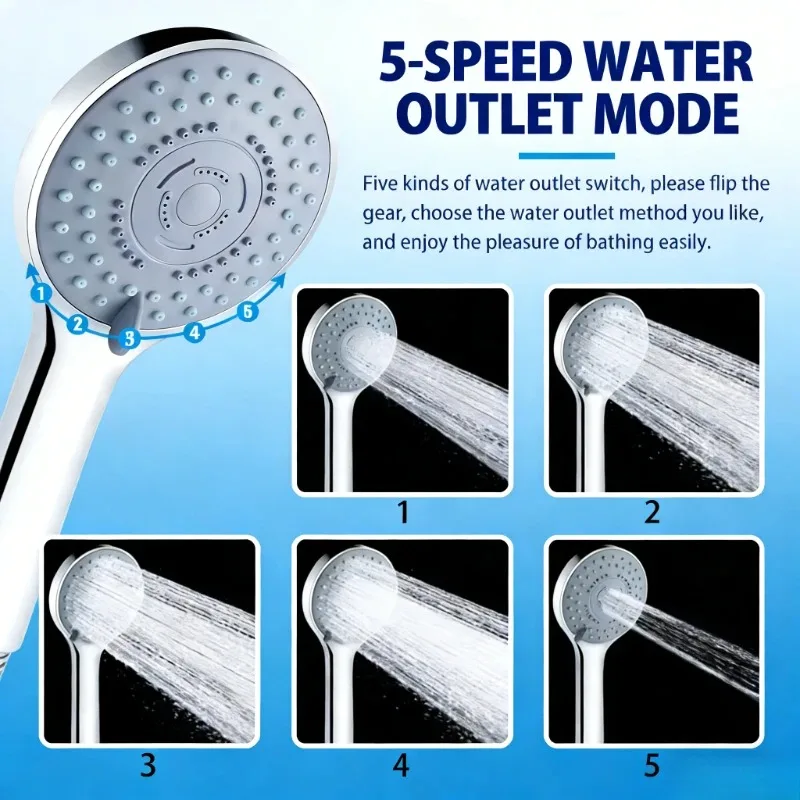Chuveiro de Mão para Banheiro com Jato de Água, Economia de Água, Ajustável com 5 Modos, Acessório para Banho SPA
