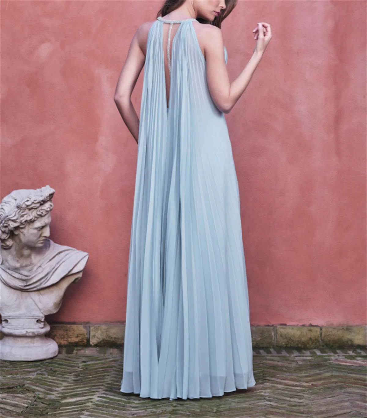 Blue A-Line Evening Dress Sexy Deep V-Neck Sleeveless Prom Gown Chiffon Fabric Elegant Cloak 2024 New Formal Occasions Custom