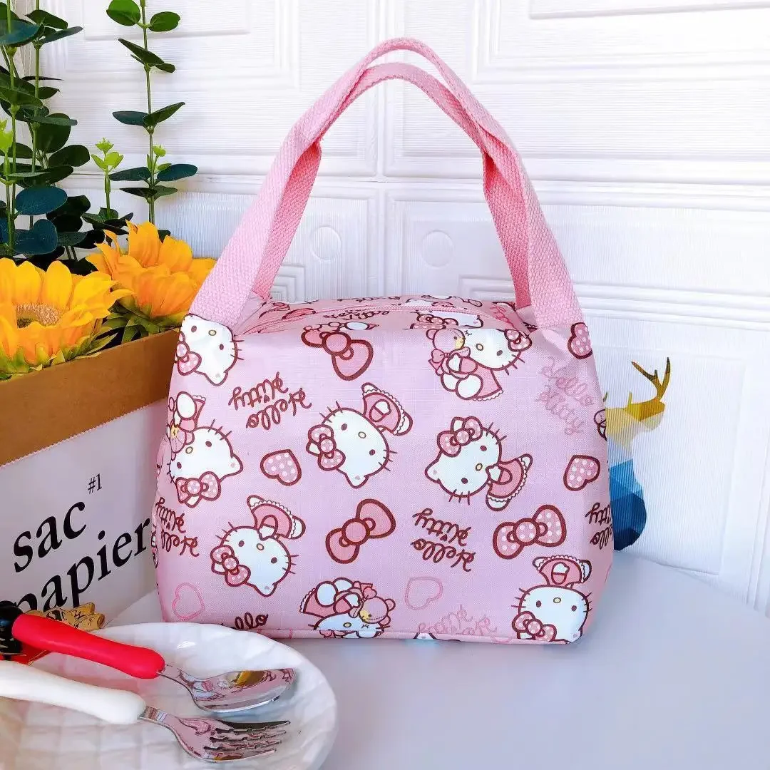 Sanrio Anime Handbag Hello Kitty Cinnamoroll My Melody Kawaii Cartoon Food Picnic Bento Lunch Box Water Cup Drink Storage Bag