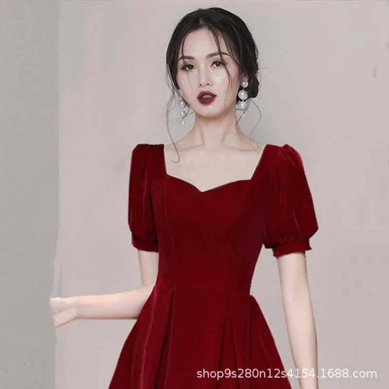 

Toast Dress Bride Usually Can Wear Summer Wedding Fress Wine Red Back Door Engagement Thin Velvet Dress Female