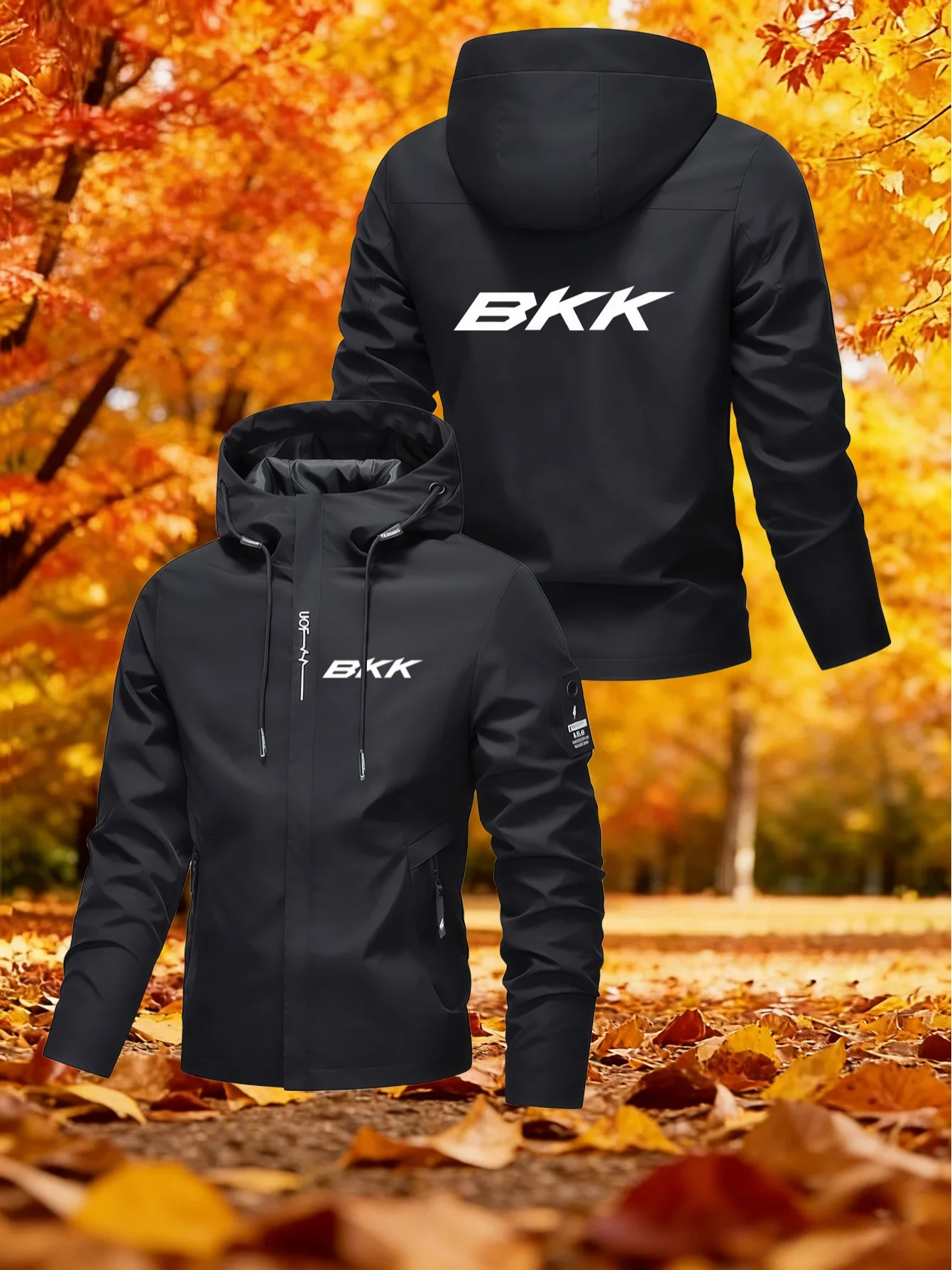 Men's hooded jacket BKK large letter print hooded jacket suitable for hiking mountain climbing, fishing and camping