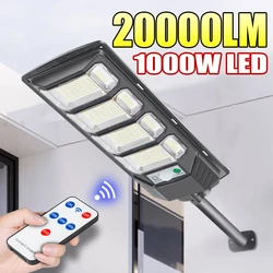 1000W potente luce solare esterna 20000LM sensore di movimento lampada solare ad alta potenza IP67 applique da parete impermeabili lampione esterno