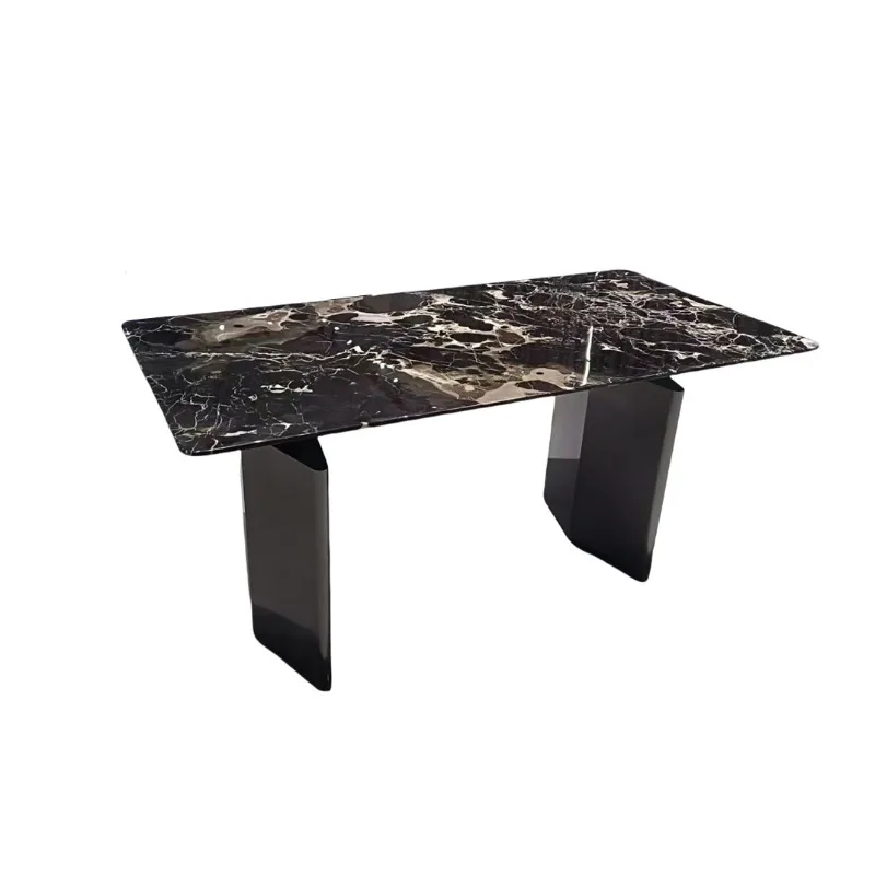 

Small apartment rectangular black rose blue crystal snow mountain flying fox luxury stone dining table natural marble dining tab