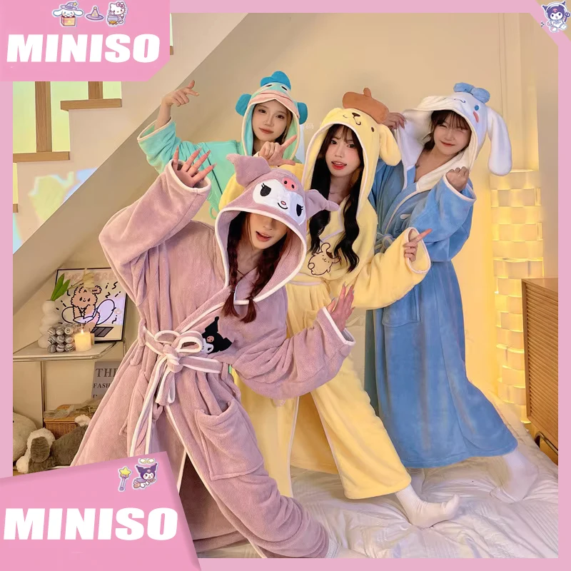 

Досуг и дышащий Melody Kuromi Cinnamoroll мультяшный узор коралловый флис осень и зима стильный халат пижама для пары