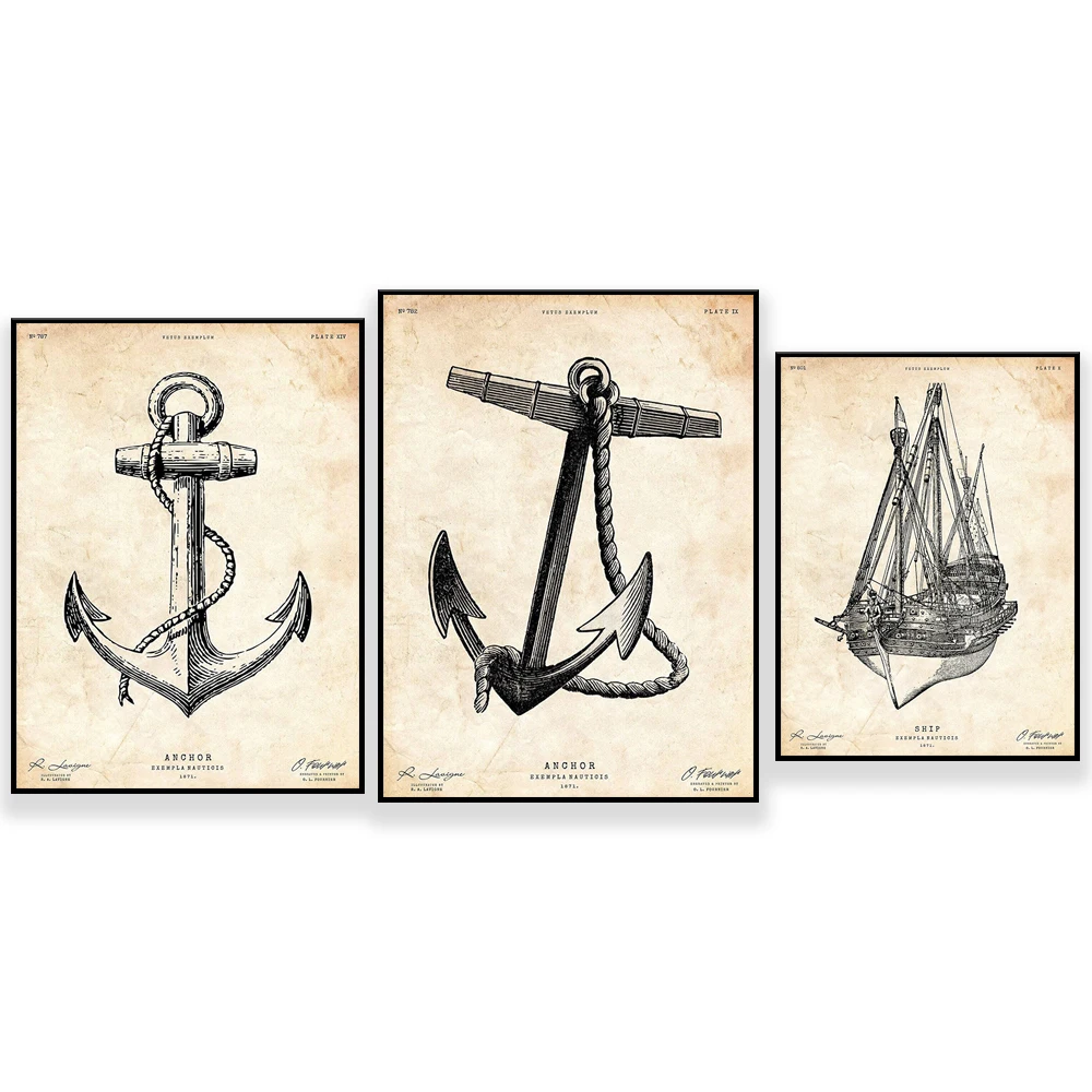 Nautical wall decor, Anchor print, Marine art, Ship print, Beach house decor, Navy gift,Gift for sailor