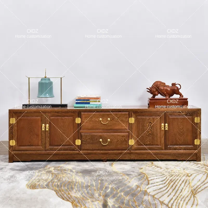 Solid Wood TV Cabinet Chinese Antique Style Living Room Media Console Log Classical Simple Floor Standing Storage Unit