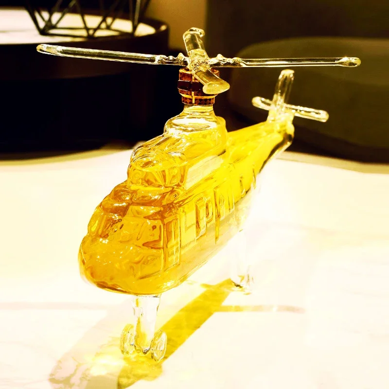 750ml novelty helicopter shaped design clear whiskey decanter lead-free barware wine bottle for Liquor Scotch Bourbon