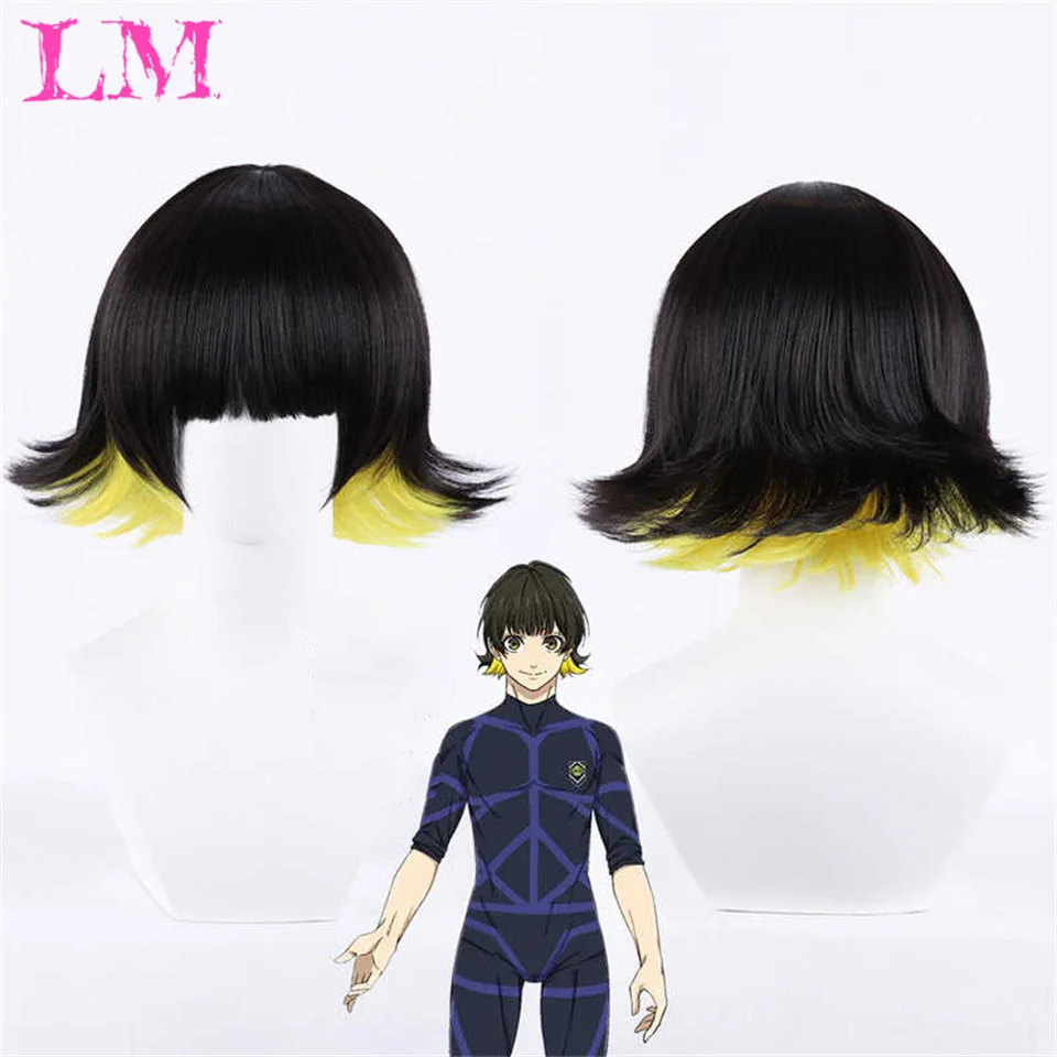 LM Fashion Men Short Wig Light Yellow Blonde Synthetic Wigs With Bangs For Male Women Boy Cosplay Costume Anime Halloween