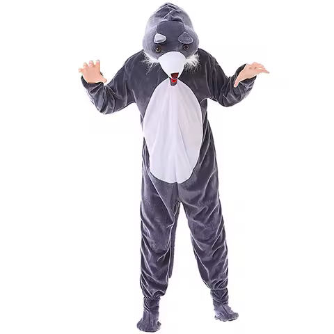 Wolf Costume for Adult Kids Funny Werewolf Costume Long Sleeve Animal Jumpsuit Cosplay Outfits