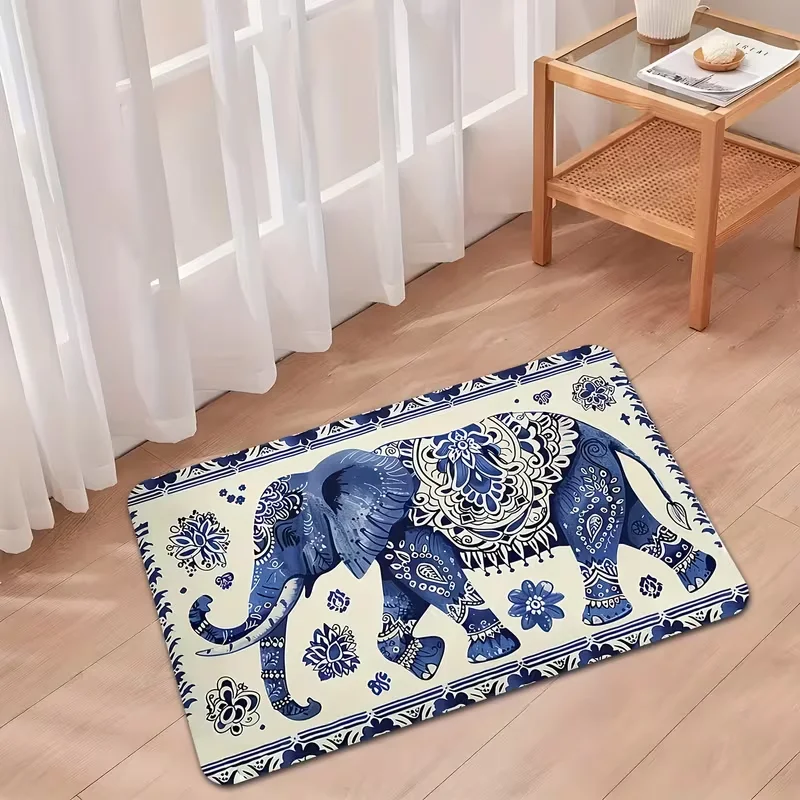 Boho Colorful Elephant Floral Border Doormat Non Slip Ethnic Indian Mandala Welcome Rug Vintage Animal Flower Decor Carpet