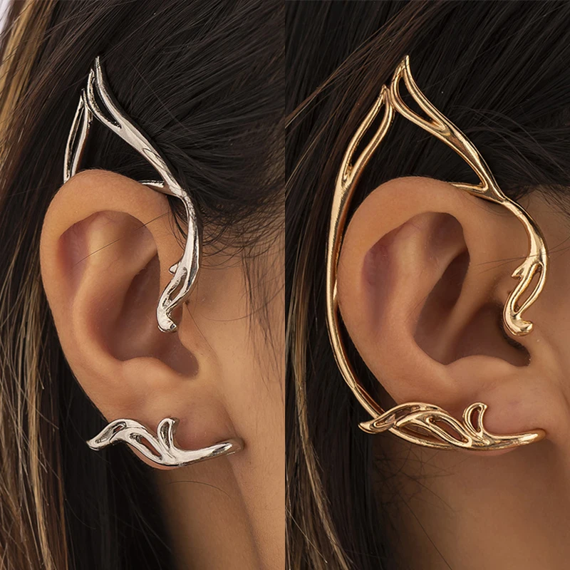 Cat Ear Hollow Ear Clips Earrings Simple Cool Elf Ear Outline Ear Cuff Alloy No Piercing Ear Clip All-match Ear Hanging Jewelry