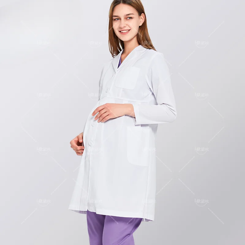 White Lab Coat Pregnancy Doctor Uniform Maternity Outfit Outwear Pregnant Medical Clothing Clinic Overall Pharmacy Gown