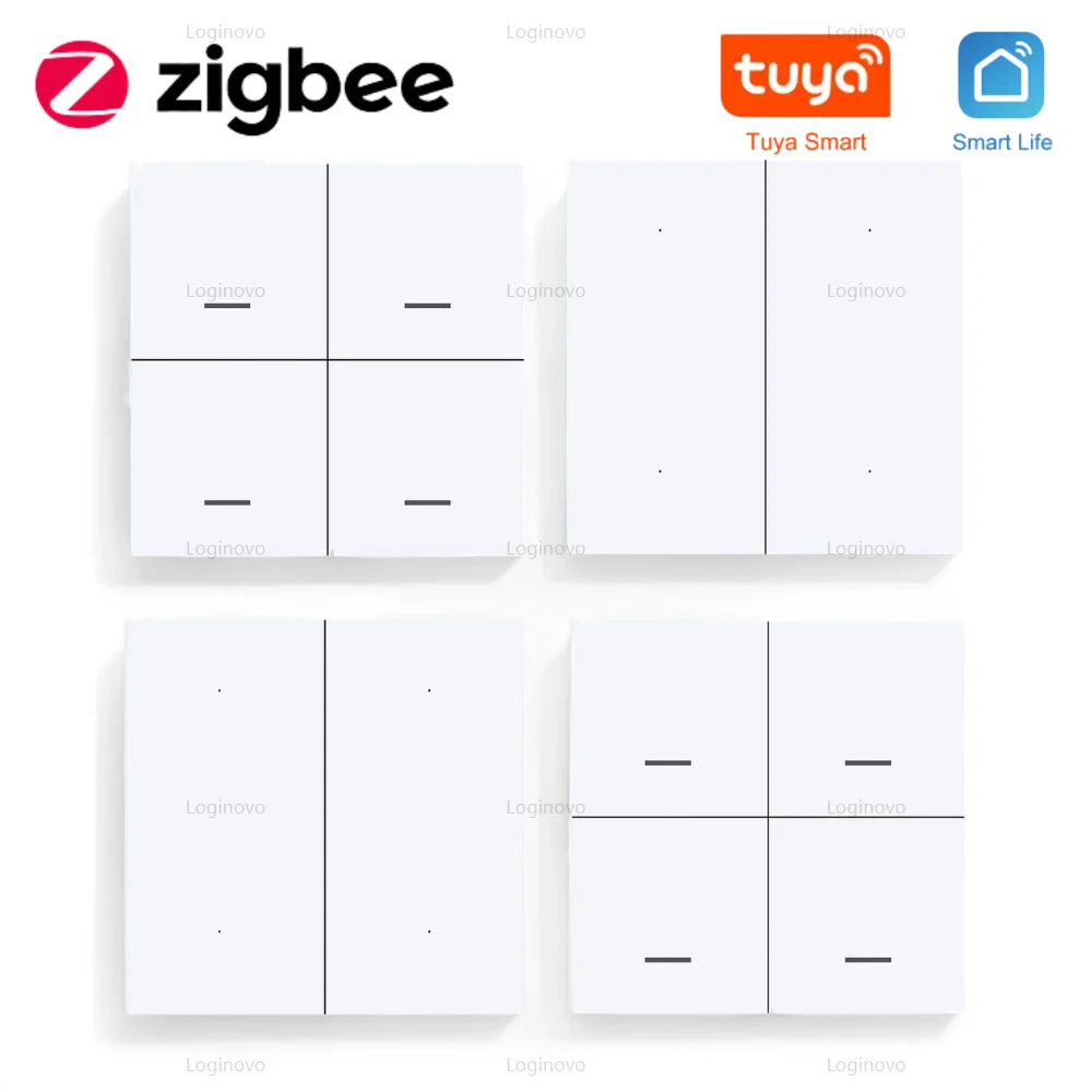 

Переключатель сцены ZigBee Tuya, 4-местный кнопочный контроллер, автоматизация умного дома, сценарий с питанием от батареи для устройств Smart Life