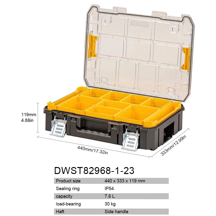 DEWALT DWST82968-1-23 TSTAK IP54 Organiser Portable Stackable Waterproof Dustproof Transparent Tool Accessory Storage Box