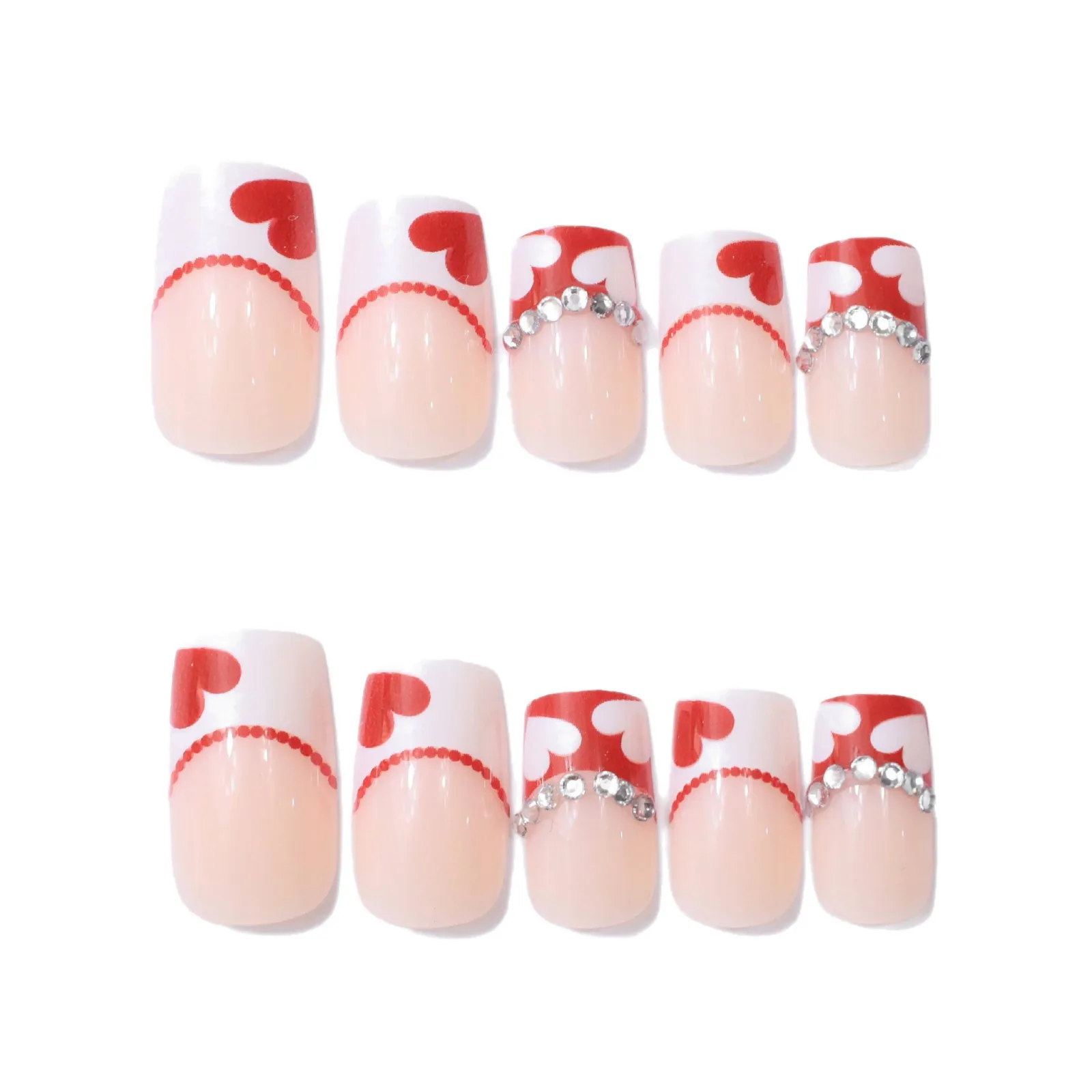 

24 шт., красное сердце, френч-пресс на ногтях квадратной формы, 3D кружевная отделка со стразами, накладные ногти, сладкий романтический дизайн ногтей ко Дню святого Валентина 네일