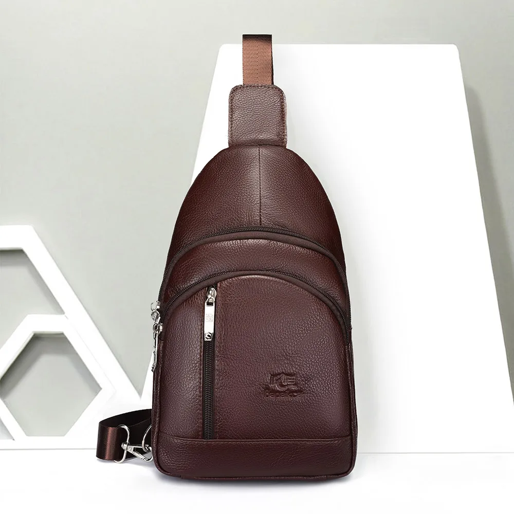 Borsa da petto da uomo in vera pelle con tracolla regolabile Borsa a tracolla portatile per pendolari da lavoro di grande capacità