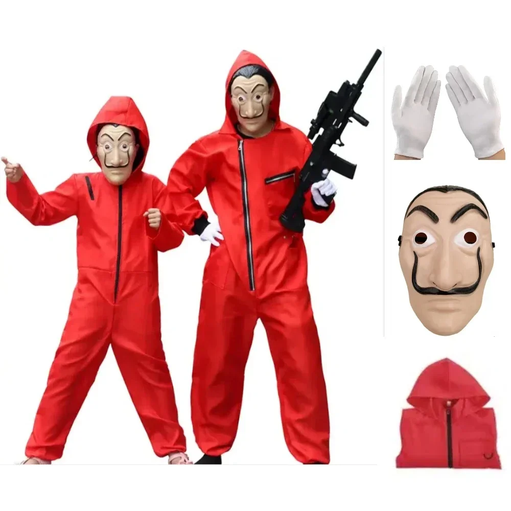 Película casa de billetes disfraz de Halloween disfraz rojo Dali Onesie adulto niño personaje payaso realizar disfraces de payaso aterrador