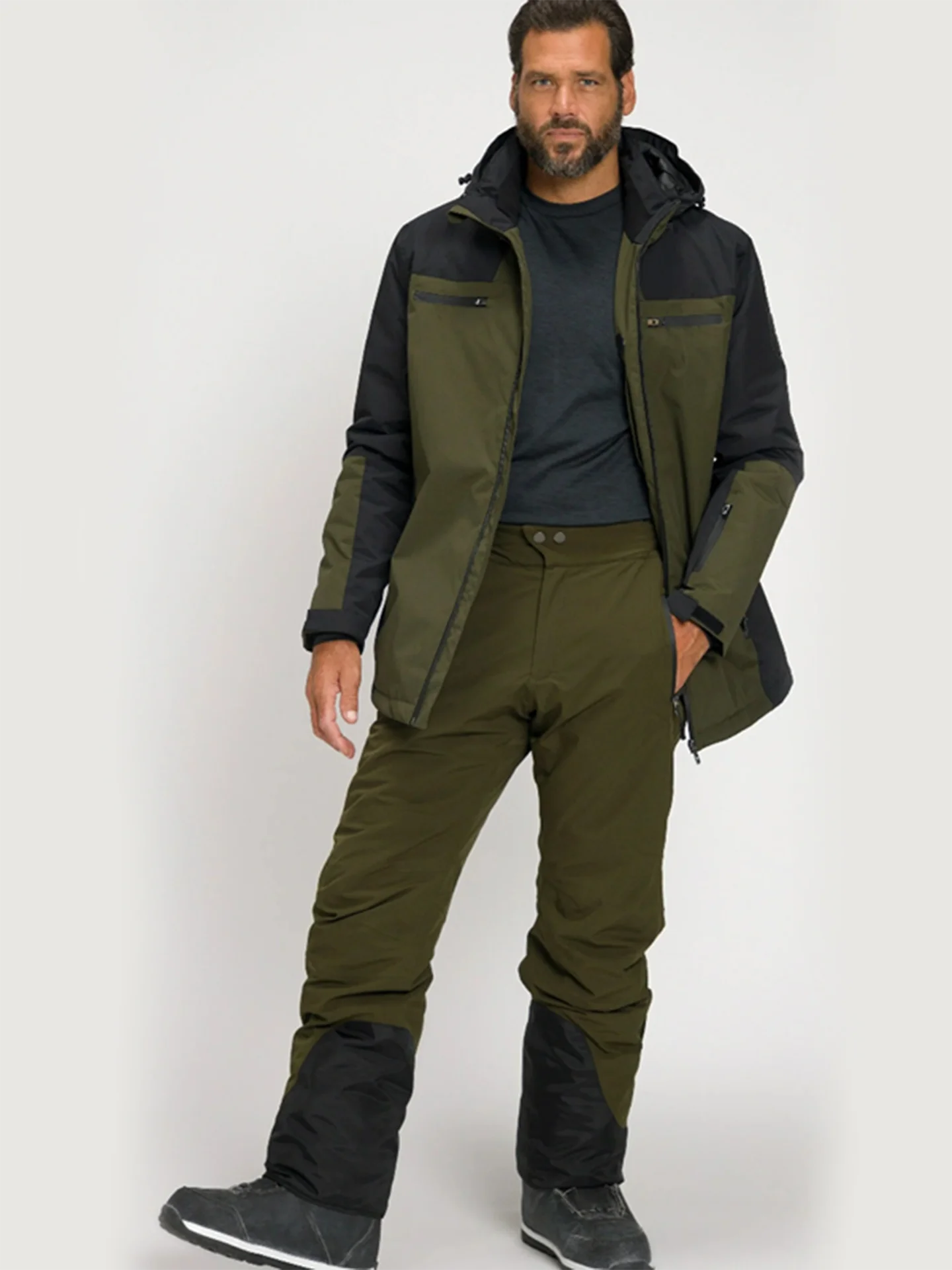 Men's Thickened Winter Outdoor Ski Jacket Waterproof Heat Reflection Cotton Coat with Hood Casual Fashion Polyester Fiber