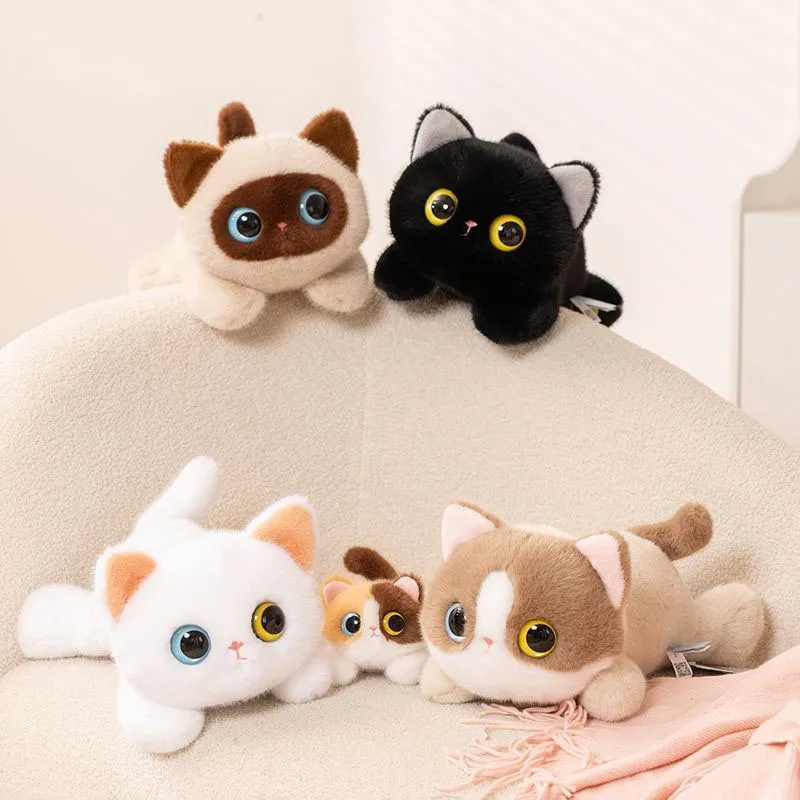 

Cute Lying Cat Plush Toys with Big Eyes Soft Stuffed Animals Black White Siamese Kitten Dolls Kids Birthday Gifts Home Decor