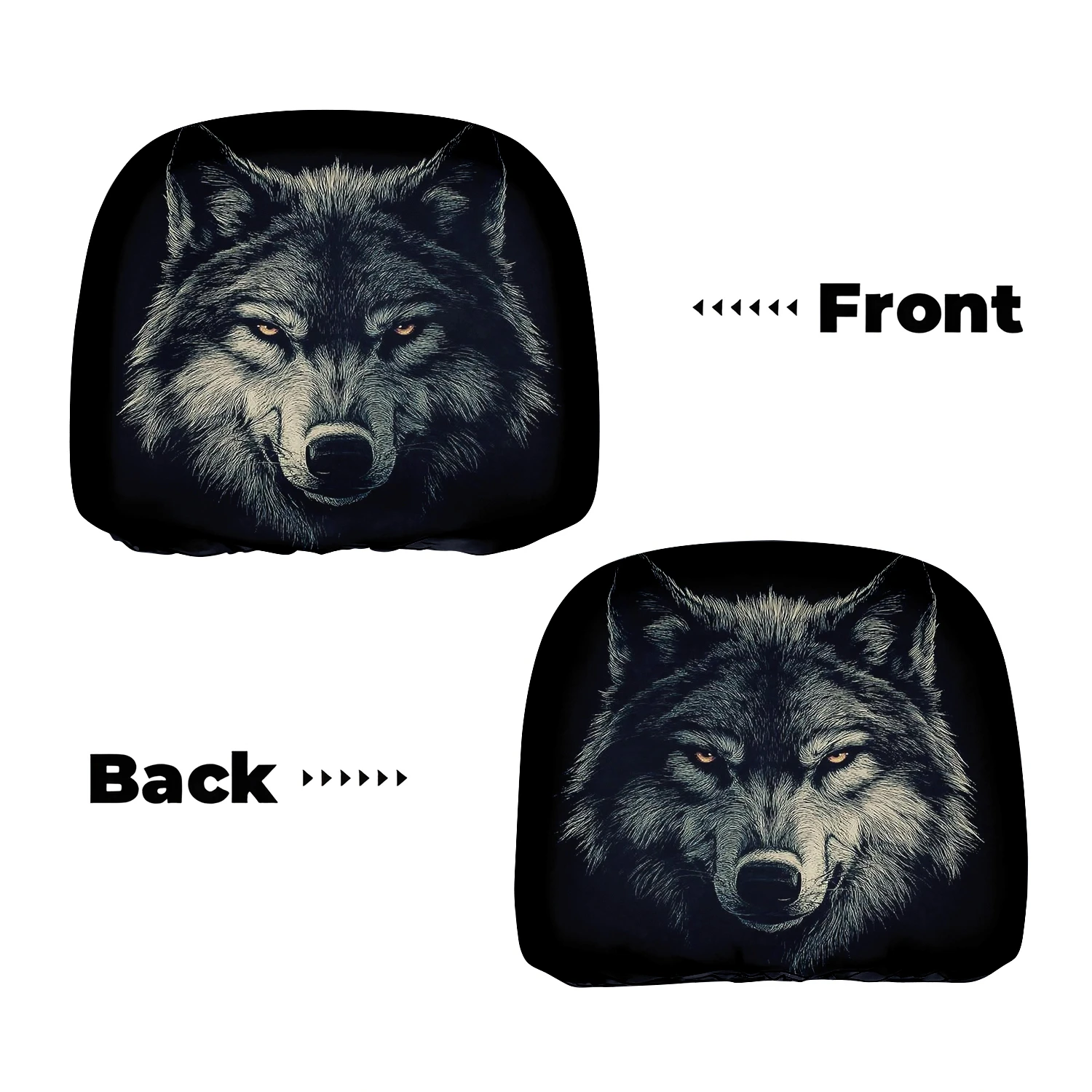 Dark Night Wolf Eye Printed  Headrest Covers, Cool Seat Accessory Protectors Unpadded for Easy Cleaning Suitable for Daily