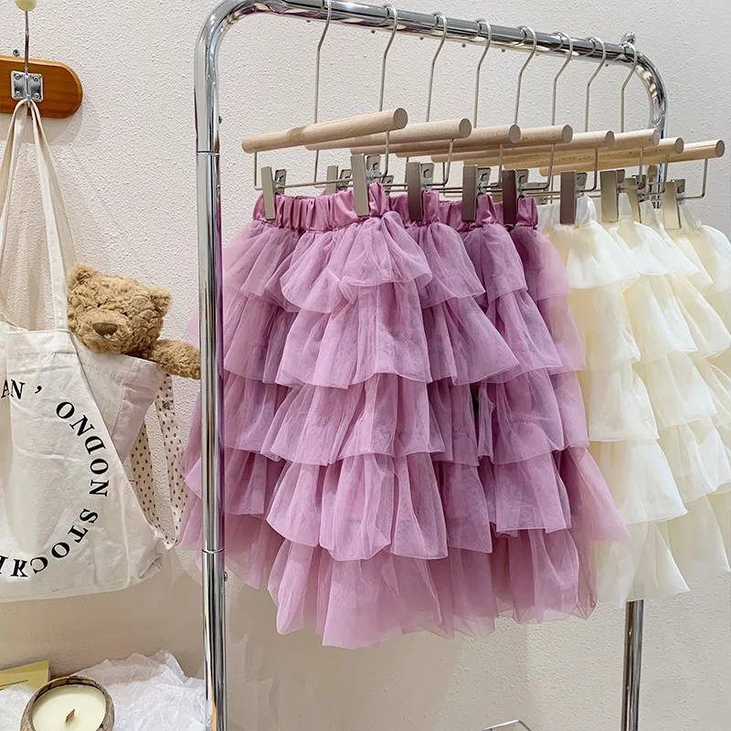 

deer jonmi 2023 Spring New Korean Style Baby Girls Layered Skirts Toddlers Kids Solid Color Soft Princess Skirts