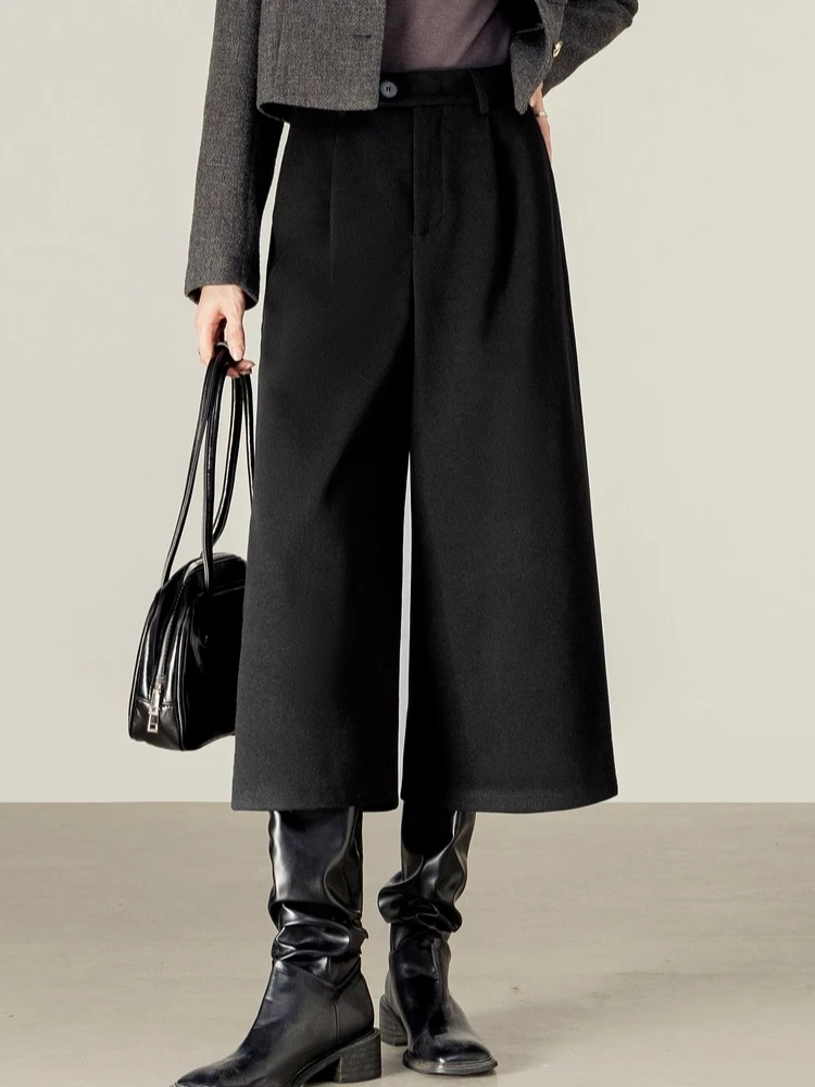 

SENTUBILA Women's Wool Wide Leg Pants 2025 Autumn Elastic Waist Loose Fit Warm Comfortable Office Casual Trousers 153KD2679