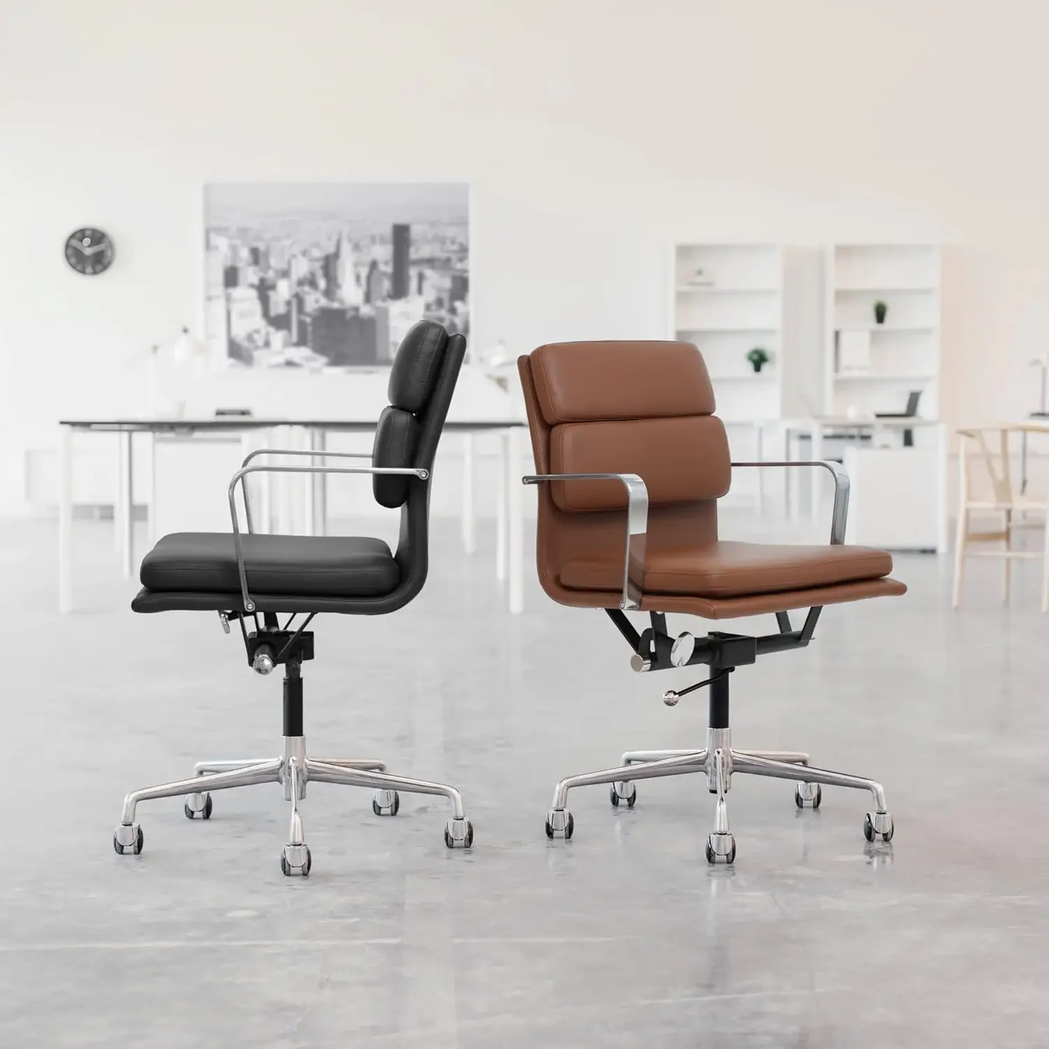 SOHO II Padded Management Office Chair - Mid Back Desk Chair with Arm Rest, Swivel & Cushion Availability, Made of Faux Leather