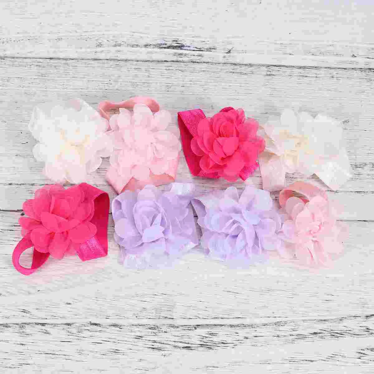 4 Pairs Children's Sandals Baby Girls Barefoot Ties Flower Band for Babies Strap Bands