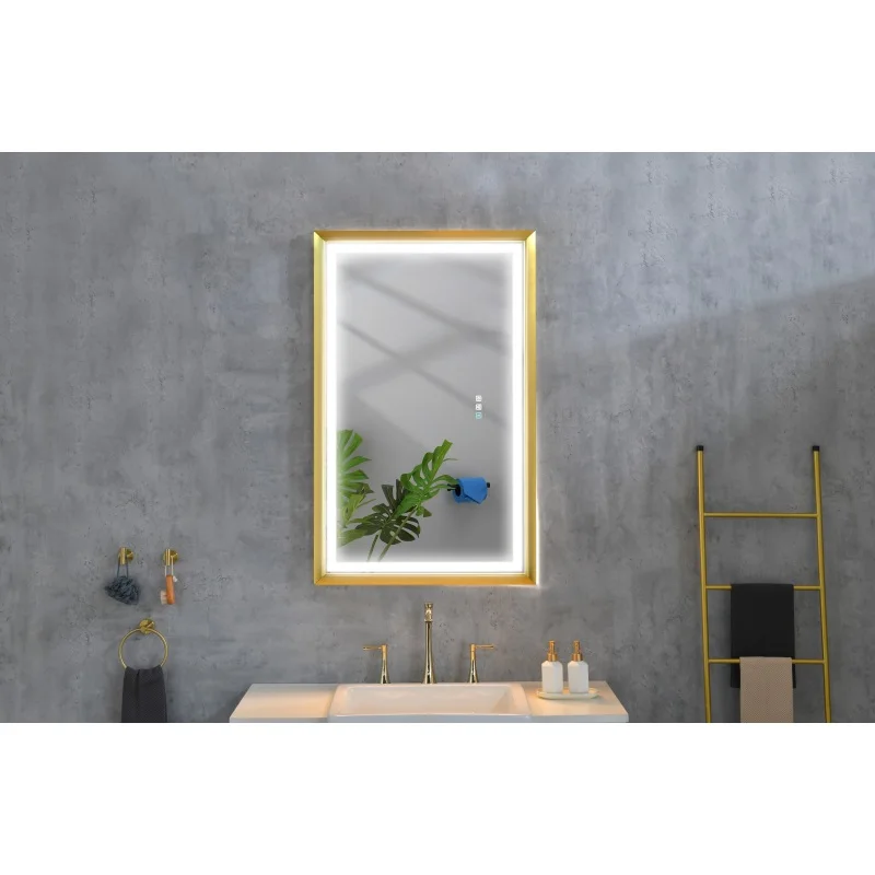 42 pol. L x24 pol. H Espelho LED com moldura retangular de grandes dimensões, antiembaçante, regulável, montagem na parede, espelho de vaidade do banheiro