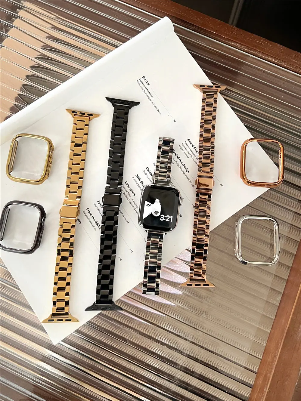 Błyszczący pasek na nadgarstek ze stali nierdzewnej + etui zderzak do Apple Watch Ultra 2 9 8 7 6 5 49 mm 45 mm 44 mm