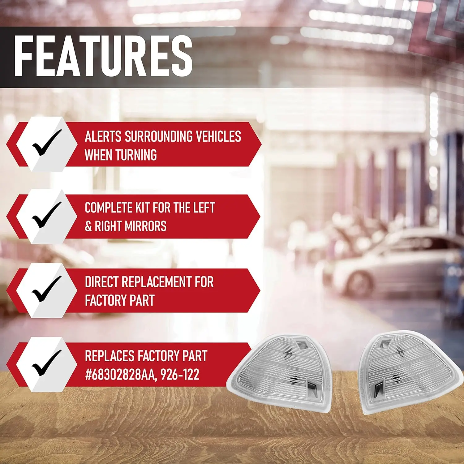 

Replacement Side Mirror Turn Signal Light Lamp Set - Replaces 68302828AA, 926-122, 68261240AA - Compatible with Dodge