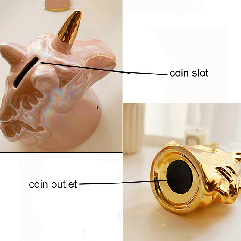 Decorative Piggy Bank Statues Room Ornaments For Girls Sculptures Home Decor Modern Living Room Decoration Table Pink Unicorn