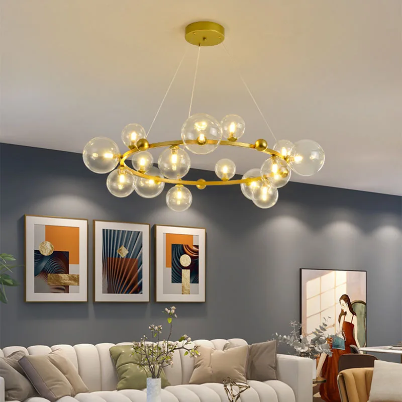 Nordic Home Pendant Lights Wire Adjustable Clear White Bubble Ball Foyer Dining Room Bedroom Hanging Lamp G9 Bulb Included