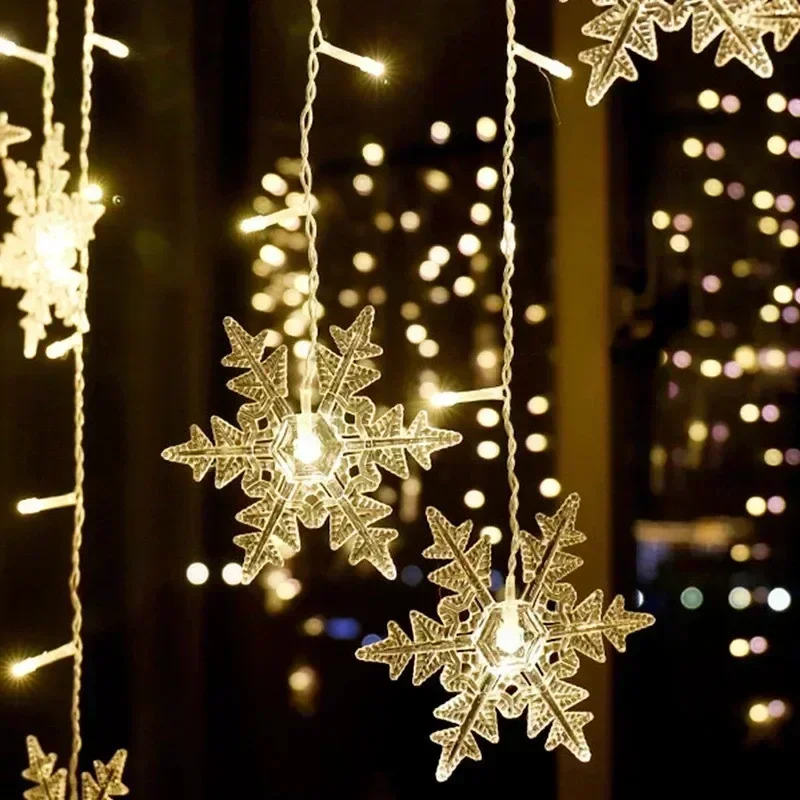 

EU Plug Snowflake Window Curtain LED Icicle Fairy Light Flashing 8 Modes Garden Christmas Decoration for Home New Year Navidad