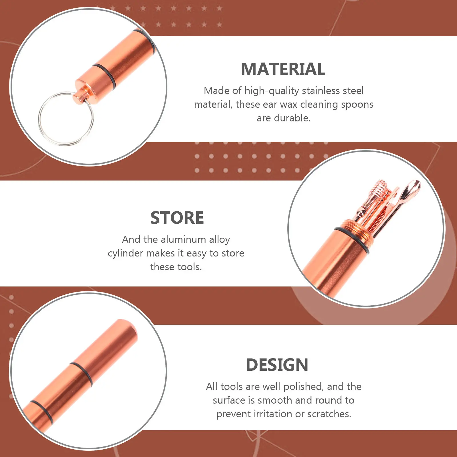 1Set Ear Wax Removal Kit Premium Stainless Steel Ear Spoons Smooth Rounded Tips Safe for Sensitive Ears Aluminum Alloy Cylinder