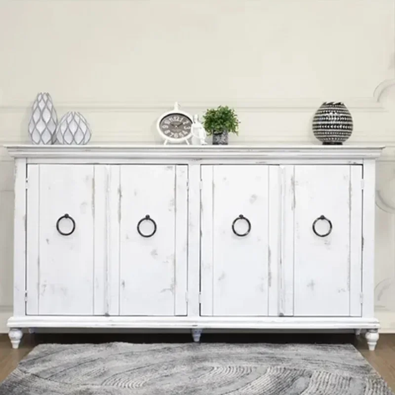 American rural solid wood dining side cabinet retro high-end old entrance cabinet living room furniture storage