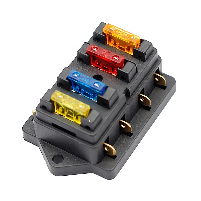 

12V 24V Auto Car Truck 4 Way Blade Fuse Block Fuse Box Unit Catch-holder 4Pcs Fuses Circuit Standard ATO