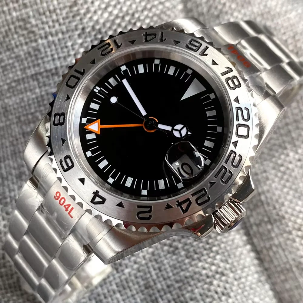 

40mm New GMT Mingzhu 3804 Black/White Mechanical Automatic Men's Watch Sapphire Glass Rotating Bezel Luminous Marks