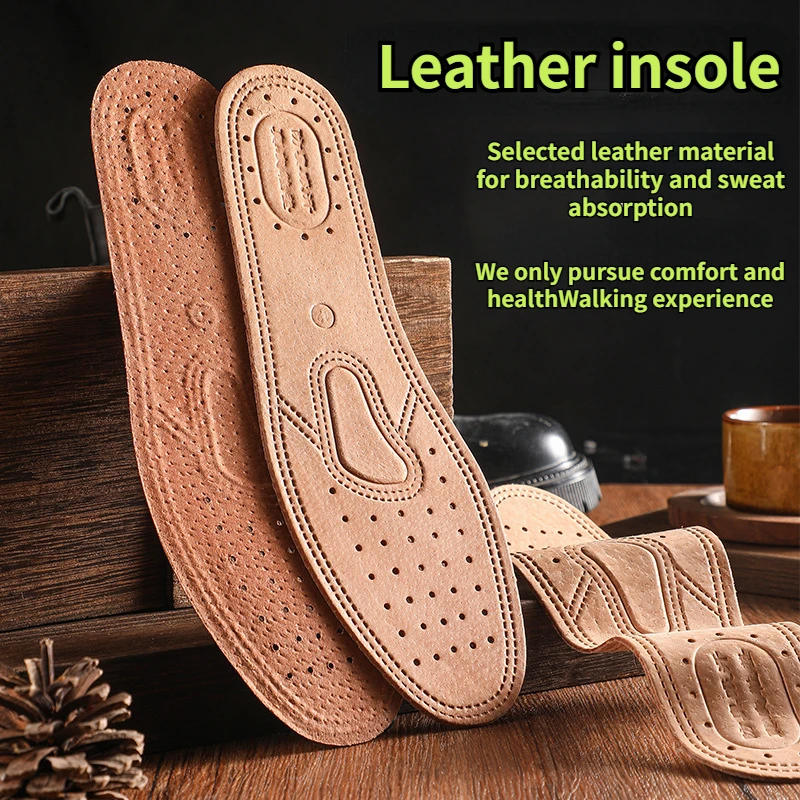 1 Pair Cowhide Insoles Shoes Boots Shoe Inserts Soft Breathable Deodorant Anti-slip Template Shock Absorbing Insoles Sole