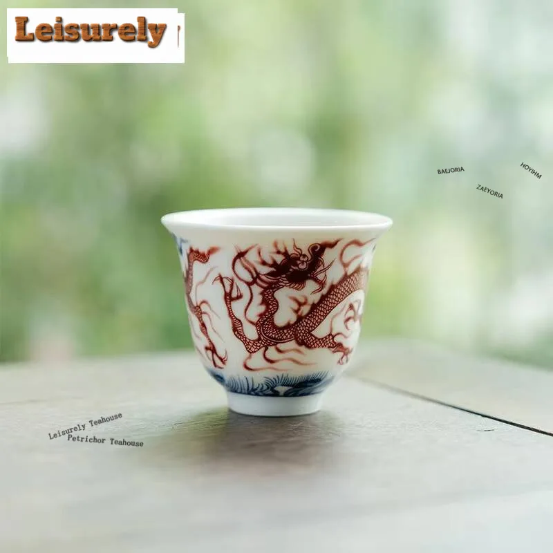 Blue And White Bell-shaped Teacup Creative Dragon Pattern Master Cup Small Tasting Mug Retro Tea-calix Cafes Gift Teaware Craft