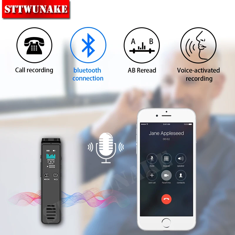 

Small recording bluetooth voice activated recorder audio sound digital professional Dictaphone USB PCM 1536Kbps record player