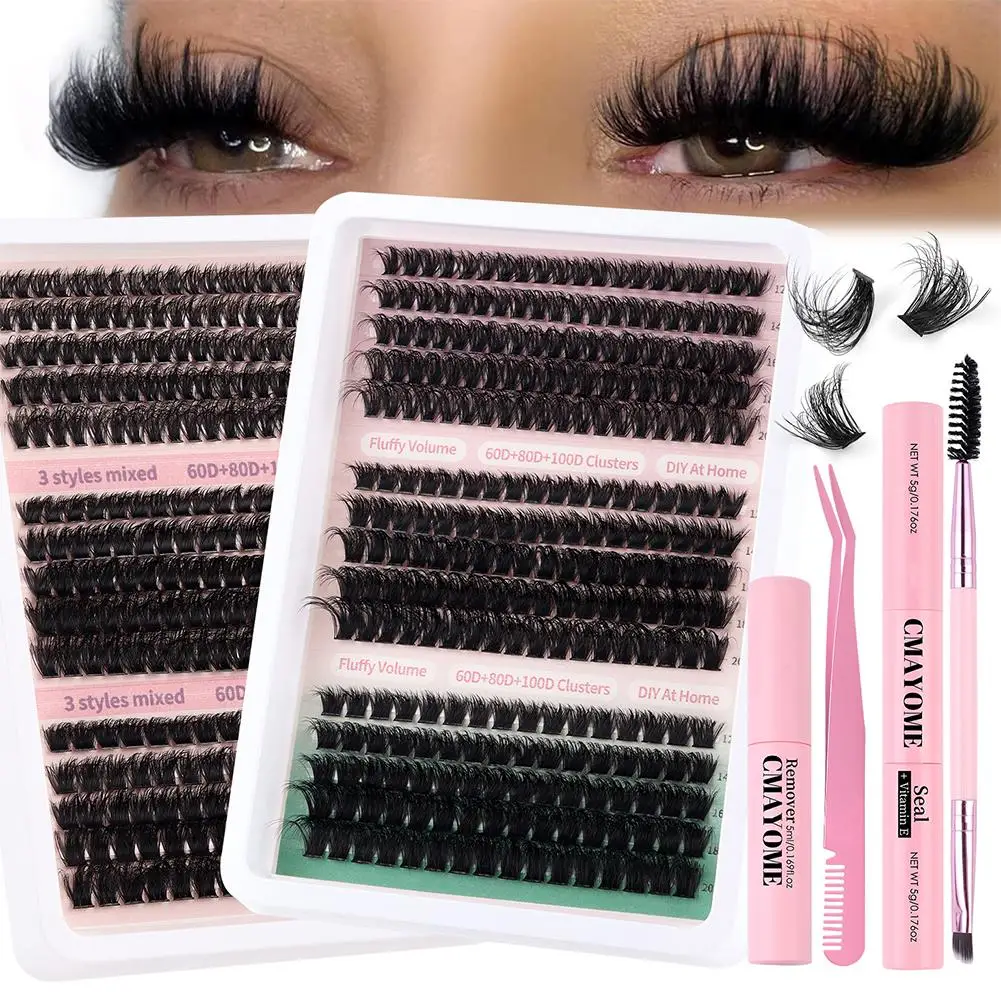Kit de extensión de pestañas, 270 Uds., juego DIY 60D/80D/100D, mezcla de pestañas en racimo, pinzas para sellar pestañas, accesorios de maquillaje para pestañas