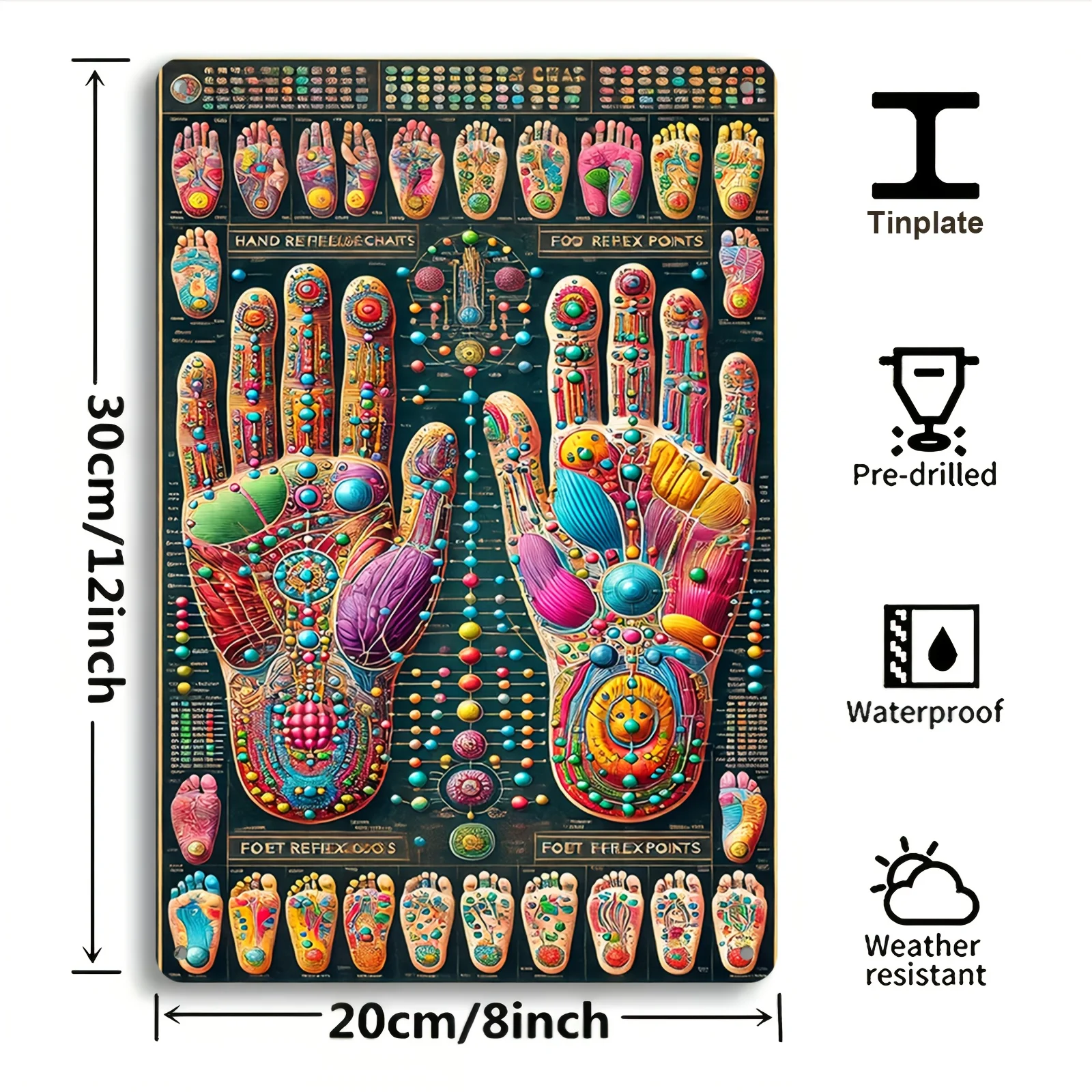 Color Hand Foot Reflexology Chart Poster 2D Print Wall Decor For Salon Yoga Room Home Decor 12x8 Inch