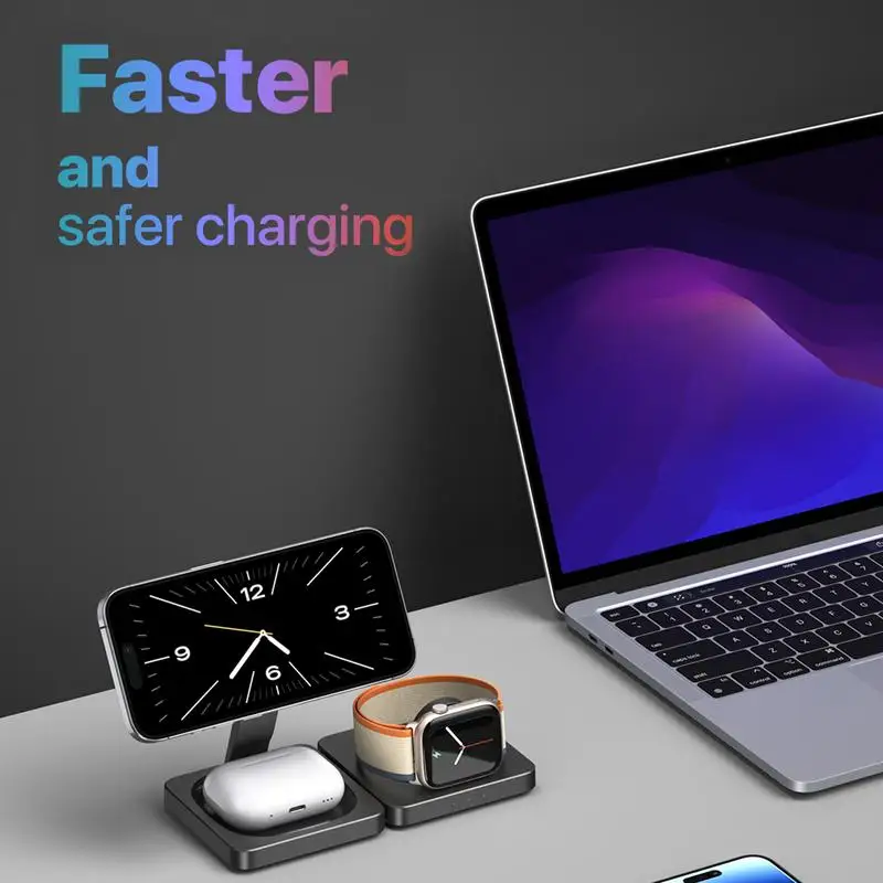 접이식 무선 충전기 여행용 전화 충전기 스탠드 여러 장치용 휴대용 충전 스테이션 Smartwatch 충전 패드 고속