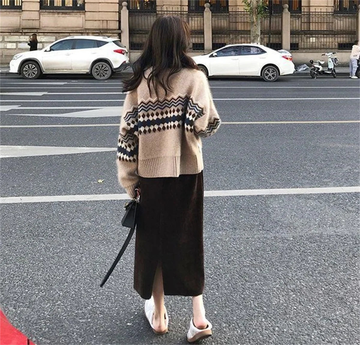 여성 프렌치 니트 스웨터 코트 오 넥 긴 소매 싱글 브레스티드 카디건 패치워크 패션 의상 스트리트웨어 캐주얼 빈티지